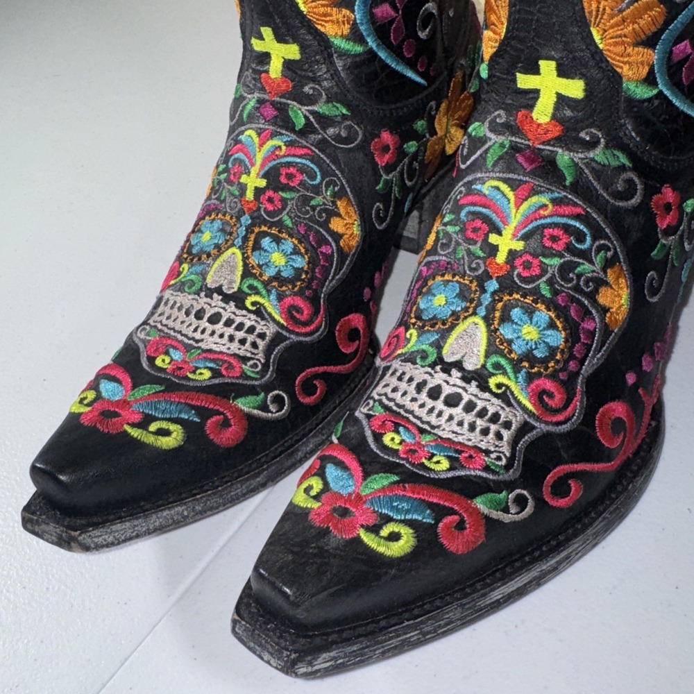 Old Gringo Black Sugar Skull Western Gothic Cowboy Boots 7.5 Dia De Los Muertos - Picture 8 of 16